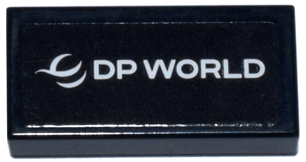 Lego Tile 1 x 2 with White 'DP WORLD' Logo Pattern (Sticker) - Set 77251
