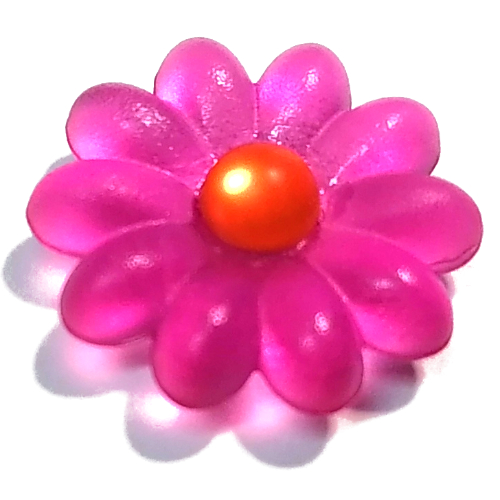 Lego Clikits Icon, Flower 2 x 2 Large, 10 Petals with Pin [Frosted] Trans-Neon Orange Center Cabochon / Trans-Dark Pink