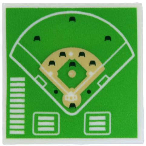 Lego Tile 2 x 2 with Bright Green Baseball Lineup Board with Tan Infield and Black Player Markers Pattern (BAM)