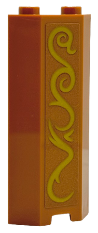 Lego Panel 2 x 2 x 5 Corner Wall with Gold Scrollwork Pattern Model Left Side (Sticker) - Set 40701 / Medium Nougat