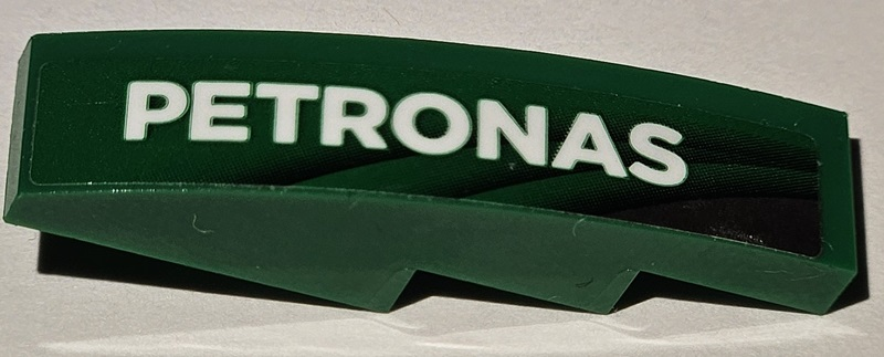Lego Slope, Curved 4 x 1 with White 'PETRONAS' Pattern Model Right Side (Sticker) - Set 75883 / Green
