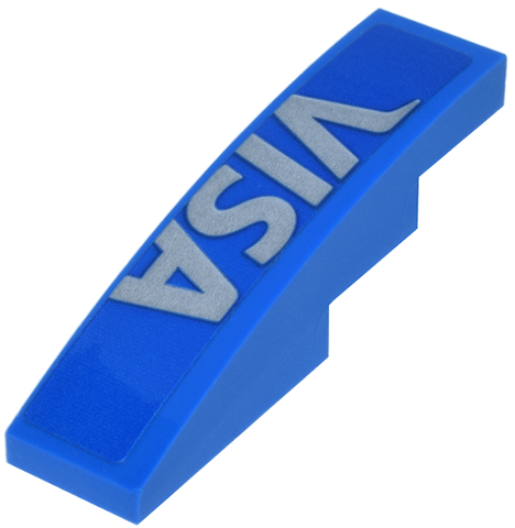 Lego Slope, Curved 4 x 1 with Silver 'VISA' Logo Pattern Model Left Side (Sticker) - Set 77246 / Blue
