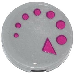 Lego Tile, Round 2 x 2 with Bottom Stud Holder with Magenta Circles and Triangle (Arrow Clockwise) Pattern (Sticker) - Set 79119