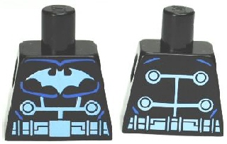 Lego Torso Batman Logo Medium Blue with Wiring and Belt Front and Back Pattern / Black
