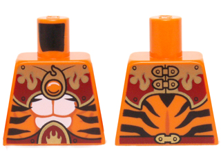 Lego Torso Black Tiger Stripes, Dark Red and Gold Armor and Fire Chi Emblem Pattern / Orange