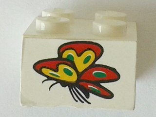Lego Brick 2 x 2 with Butterfly Pattern (Sticker) - Set 4165 / White
