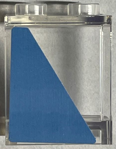 Lego Panel 1 x 2 x 2 with Side Supports - Hollow Studs with Medium Blue Triangle Pattern Model Right Side (Sticker) - Set 75968 / Trans-Clear