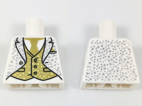 Lego Torso Tuxedo with Gold Tie and Vest, Silver Speckles Pattern / White