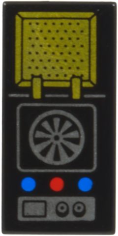 Lego Tile 1 x 2 with Star Trek Communicator with Gold Antenna Grid Lid, Silver Center Disc, Knobs, Microphone and Outlines, Blue and Red Jewel Buttons Pattern
