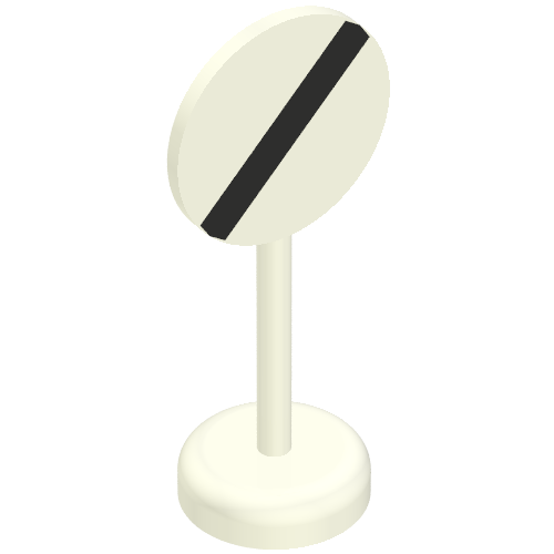 Lego Road Sign Old Round with Black Bar Print Single Piece Unit / White