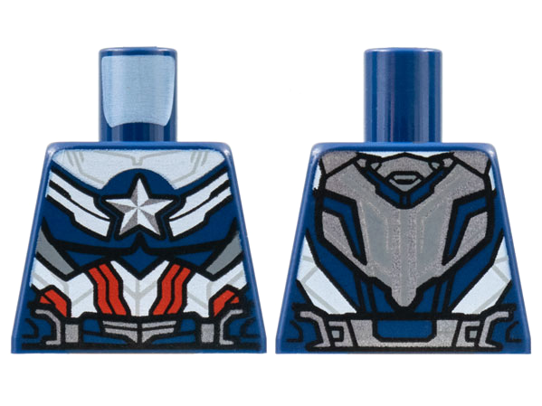 Lego Torso Armor Silver Star, White Midriff, Red Stripes Pattern / Dark Blue