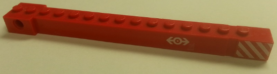 Lego Crane Arm Outside, Wide with End Notch with Red and White Danger Stripes and White Train Logo Pattern on Both Sides (Stickers) - Set 4549