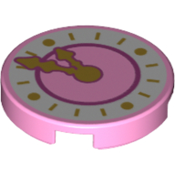 Lego Tile Round 2 x 2 with White Clockface and Gold Hands Print