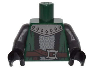 Lego Torso Coat with Silver Armor, Black Trim and Dark Brown Belt over Chain Mail Pattern / Pearl Dark Gray Arms with Gauntlets Pattern / Black Hands