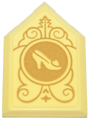 Lego Tile, Modified 2 x 3 Pentagonal with Gold Circle, Filigree and Glass Slipper Pattern (Sticker) - Set 43275