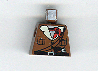 Lego Torso Jacket with Buttons, Pockets, and Tan Fur Collar over White Undershirt, Black Belt with Buckle, Red Neckerchief Scarf, Ropes, Pistol Pattern / Brown