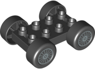 Lego Duplo Car Base 2 x 4 with Black Tires and Silver Spokes Wheels Pattern (88760 / 88762c01pb14)
