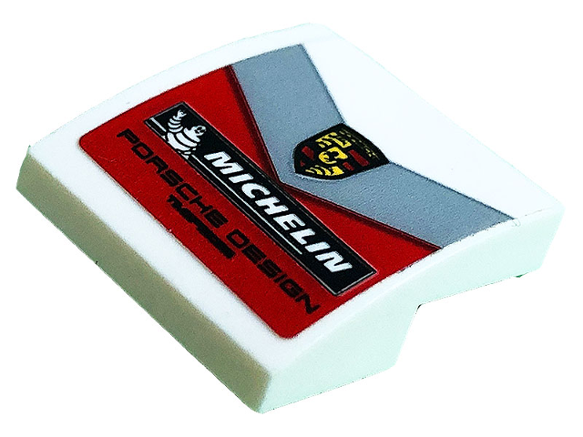 Lego Slope, Curved 2 x 2 x 2/3 with 'PORSCHE DESIGN', Porsche and Michelin Logo Pattern (Sticker) - Set 75888 / White