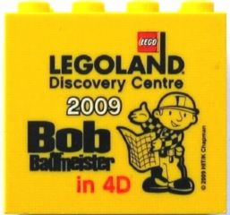 Lego Brick 2 x 4 x 3 with Legoland Discovery Centre 2009 Bob der Baumeister in 4D Pattern / Yellow