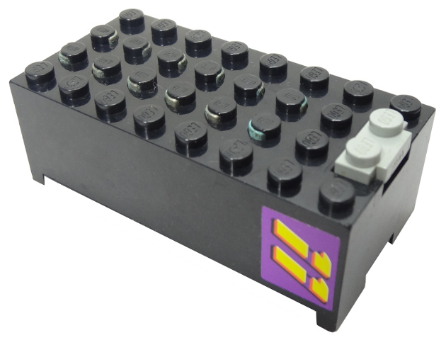 Lego Electric 9V Battery Box Small without Battery Cover with Yellow '11' on Purple Background Pattern on Both Sides (Stickers) - Sets 3038 / 8266 / Black