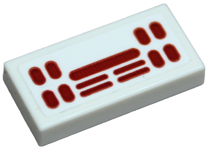 Lego Tile 1 x 2 with Red Lights and Lines Pattern (Sticker) - Set 75387 / White
