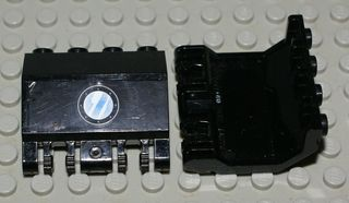 Lego Panel 2 x 4 x 3 1/3 with Double Locking 2 Fingers Hinge with Porthole Pattern (Sticker) - Set 7783 / Black
