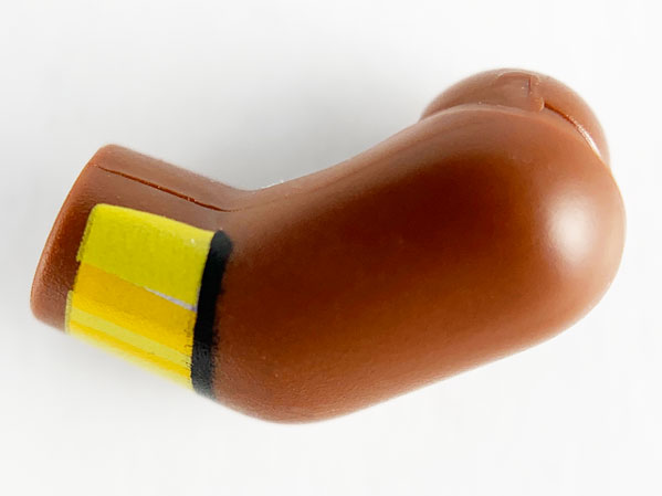 Lego Arm, Left with Yellow and Bright Light Orange Cuffs Pattern / Reddish Brown