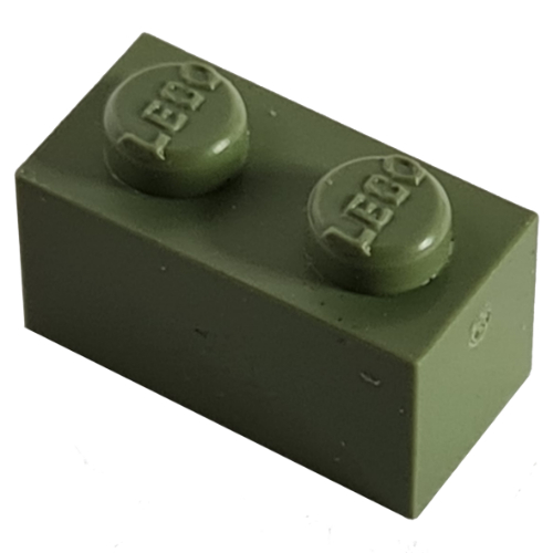 Lego Modulex Brick 1 x 2 with LEGO on Stud / Modulex Olive Green