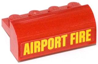 Lego Slope, Curved 2 x 4 x 1 1/3 with 4 Recessed Studs with Yellow 'AIRPORT FIRE' Pattern (Sticker) - Set 60061