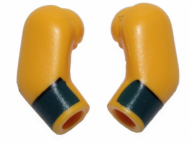 Lego Arm, (Matching Left and Right) Pair with Dark Blue Cuffs Pattern / Yellow