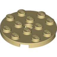 Lego Plate Round 4 x 4 with Pin Hole / Tan