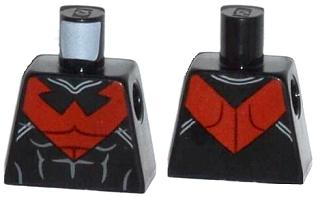 Lego Torso Batman Nightwing Red V Logo and Muscles Pattern / Black