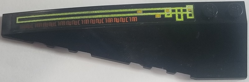 Lego Wedge 10 x 3 Left with Light Bars and Alien Characters Pattern on Top (Sticker) - Set 7691 / Black