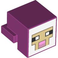Lego Minifig Head Special, Cube with Rear Ledge, Pixelated White and Tan Face, Dark Tan Outline with Pink Mouth Print / Magenta
