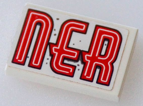 Lego Tile 2 x 3 with Red 'nER' (DInER Right Half) Pattern Model Left Side (Sticker) - Set 70422