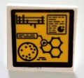 Lego Road Sign 2 x 2 Square with Open O Clip with Computer Screen with Black Border, Chemical Molecules, Symbols and Graphs on Yellow Background Pattern (Sticker) - Set 76949