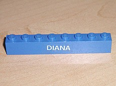 Lego Brick 1 x 8 with White 'DIANA' Pattern (Sticker) - Set 6541 / Blue