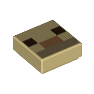 Lego Tile 1 x 1 with Pixelated Dark Brown/Dark Tan/Medium Nougat Face print / Tan