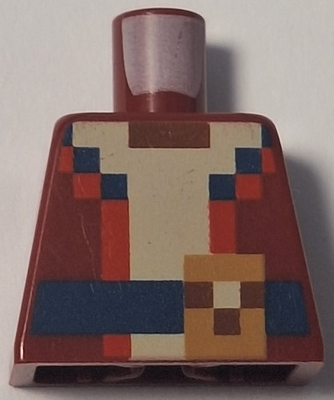 Lego Torso Pixelated Red and Tan Shirt, Dark Blue Belt and Medium Nougat Buckle Pattern / Dark Red
