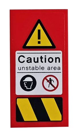 Lego Tile 2 x 4 with Triangle and Exclamation Mark, 'Caution unstable area', Warnings and Danger Stripes on Transparent Background Pattern (Sticker) - Set 76037