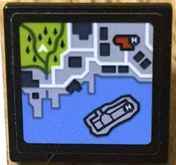 Lego Road Sign 2 x 2 Square with Open O Clip with Computer Screen with Harbor Map Pattern (Sticker) - Set 60414 / Black