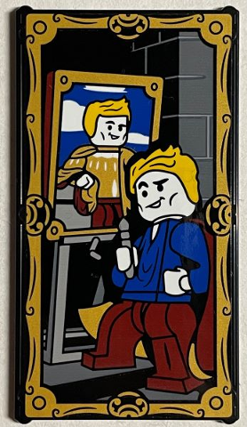Lego Glass for Window 1 x 4 x 6 with Gilderoy Lockhart with Self Portrait Painting and Gold Edges Pattern (Sticker) - Set 76389 / Black