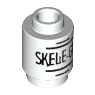 Lego Brick Round 1 x 1 with 'Skele-Gro' Print / White