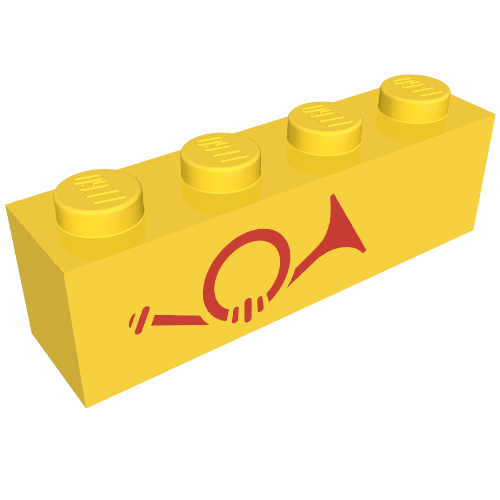 Lego Brick 1 x 4 with Red Horn - Left Aligned Print