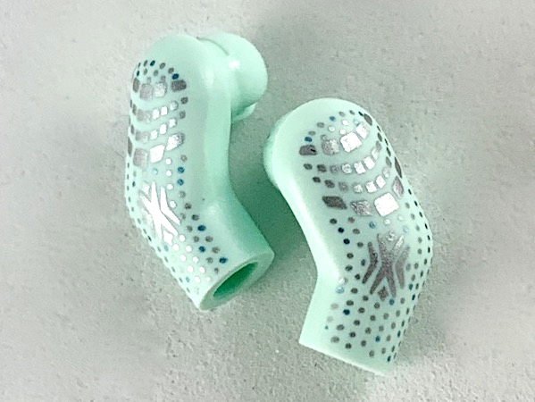 Lego Arm, (Matching Left and Right) Pair with Silver and Metallic Light Blue Spots Pattern / Light Aqua