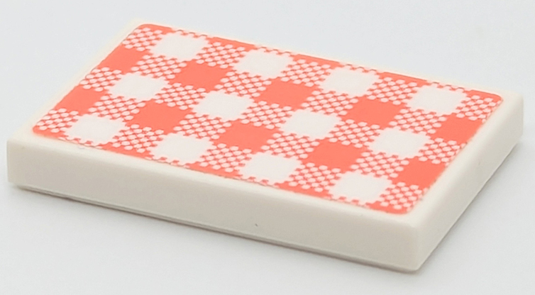 Lego Tile 2 x 3 with Coral Checkered Gingham Pattern (Sticker) - Set 41442 / White