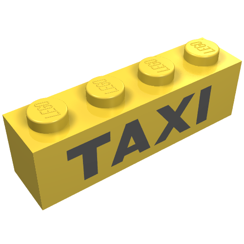 Lego Brick 1 x 4 with Black 'TAXI' Print / Yellow