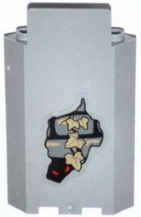 Lego Panel 3 x 3 x 6 Corner Wall without Bottom Indentations with Bricks, 4 Dark Tan Ivy Leaves and Red Eyes Pattern (Sticker) - Set 9468 / Light Bluish Gray