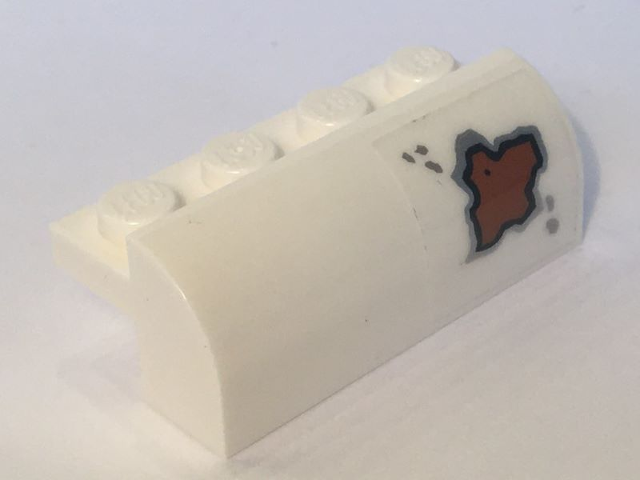 Lego Slope, Curved 2 x 4 x 1 1/3 with 4 Recessed Studs with Rust Spot Pattern Model Right Side (Sticker) - Set 10274 / White