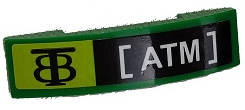 Lego Slope, Curved 4 x 1 x 2/3 Double with White 'ATM' on Black and Lime Background Pattern (Sticker) - Set 80011